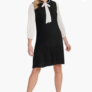 DKNY Tie Neck Pleated Dress